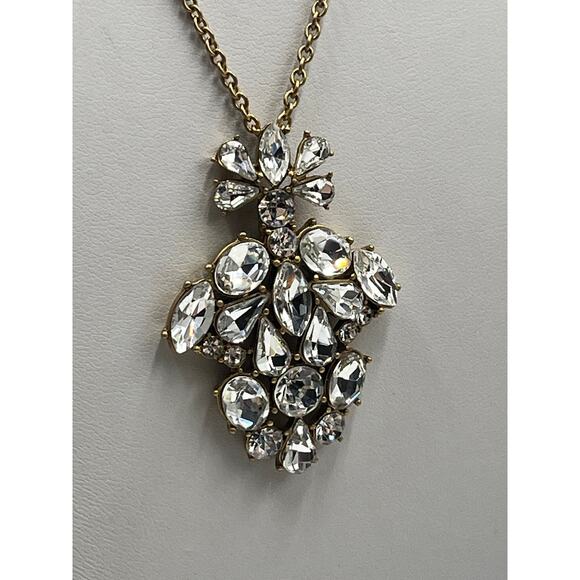 J. Crew Crystal Emblem Cluster Pendant Long Gold Tone Chain Necklace - Picture 4 of 9